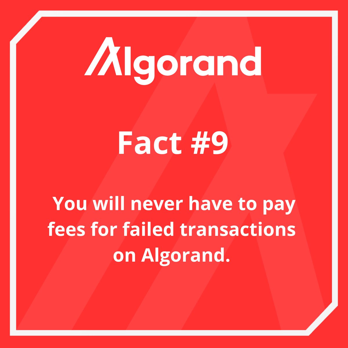 ✅ Fact #9: No fees for failed transactions on $ALGO!

👉 On #Algorand, you will never pay for unsuccessful transactions.

Failed transactions (thanks to PPoS, it's highly unlikely) are automatically discarded before being recorded on-chain, saving users from unnecessary fees.