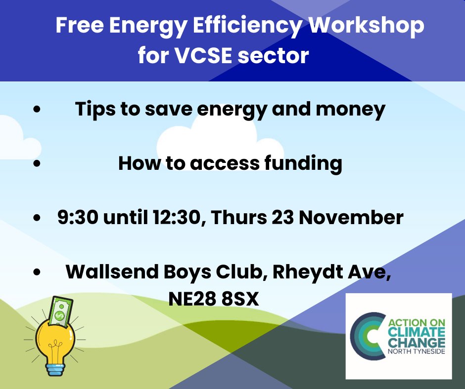 We're putting on a free workshop for the VCS sector on November 23, with expert advice to save energy and money, and where to find funding to support your organisation. Booking required - bookwhen.com/ntcevents/e/ev…