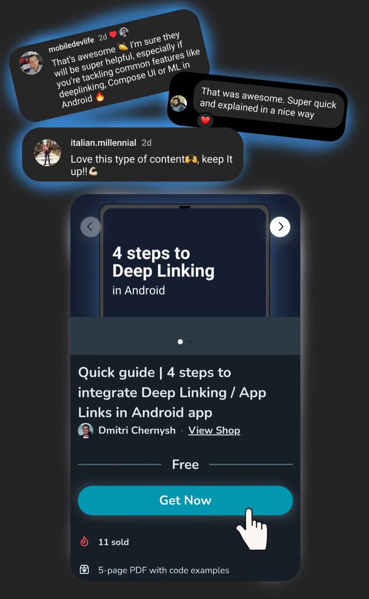mobiledev_pro's tweet image. 📃 Quick Guides #1 

Deep Linking in Android.

I&apos;m getting more and more messages on my Instagr.am/mobiledevpro related to guides/tutorials, so decided to start sharing quick guides with code examples.

👉 1st one  ko-fi.com/s/ef2e5dcd45

#androiddev #quickguides