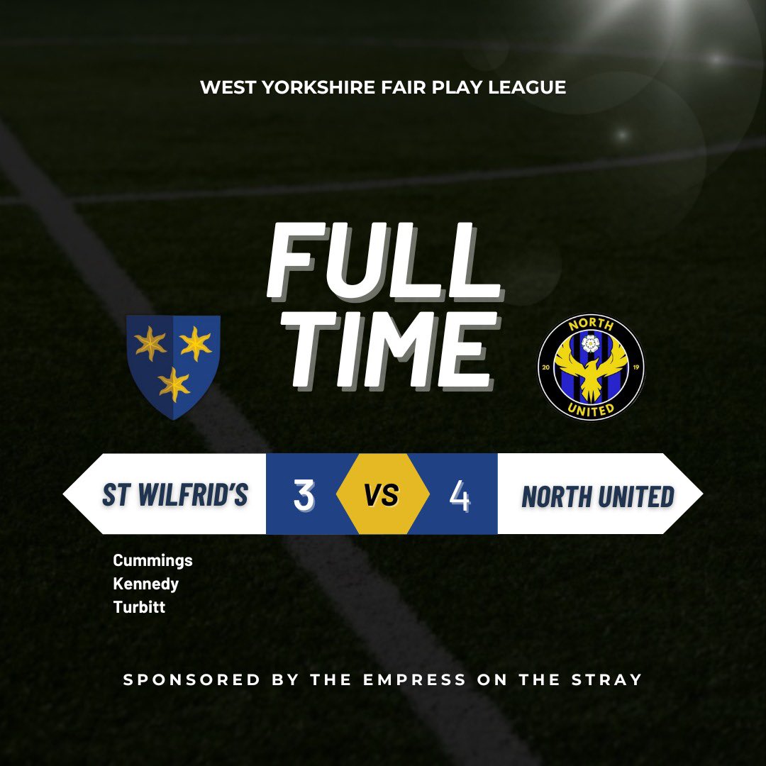 StWilfridsFC's tweet photo. Our flawless league start ends in heartbreaking fashion with a last-gasp penalty sealing the win for the visitors!

We go again at the weekend with another tough test against @MosaicCLFC.

#AWAW 🟡⚫️🔵 https://t.co/jTXBKGmoAs