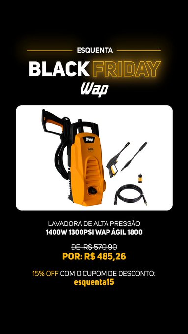 Aproveite a ESQUENTA BLACK da WAP com 15% de desconto em todos os produtos do site!  &Eacute; s&oacute; colocar o cupom: