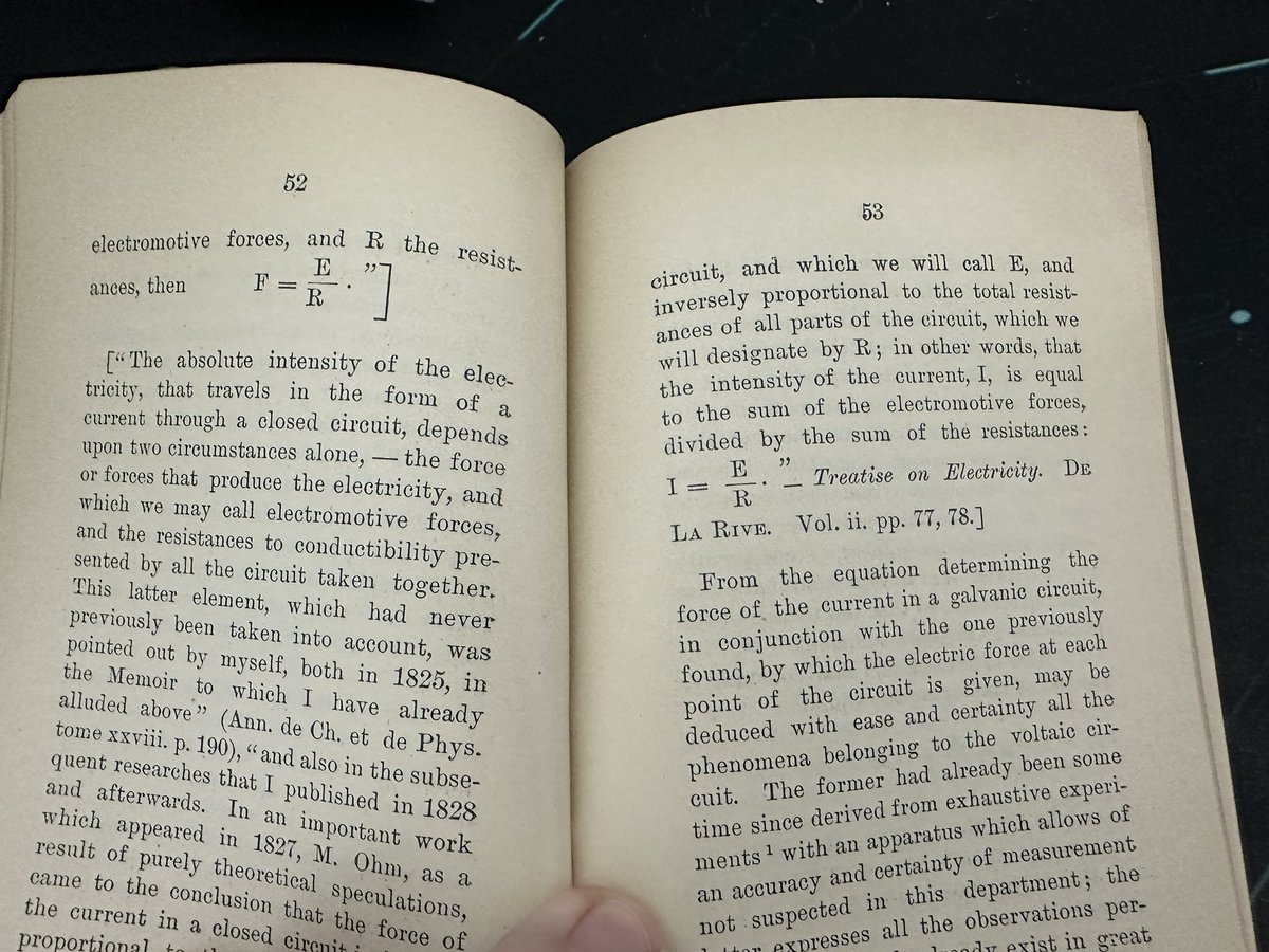 DatasheetDigest's tweet photo. This is the first printing of the first English translation of ‘The Galvanic Circuit Investigated Mathematically’ by Georg Ohm, which is the first appearance of Ohm’s Law in literature. #BookFlex https://t.co/0FH5JvTLPP