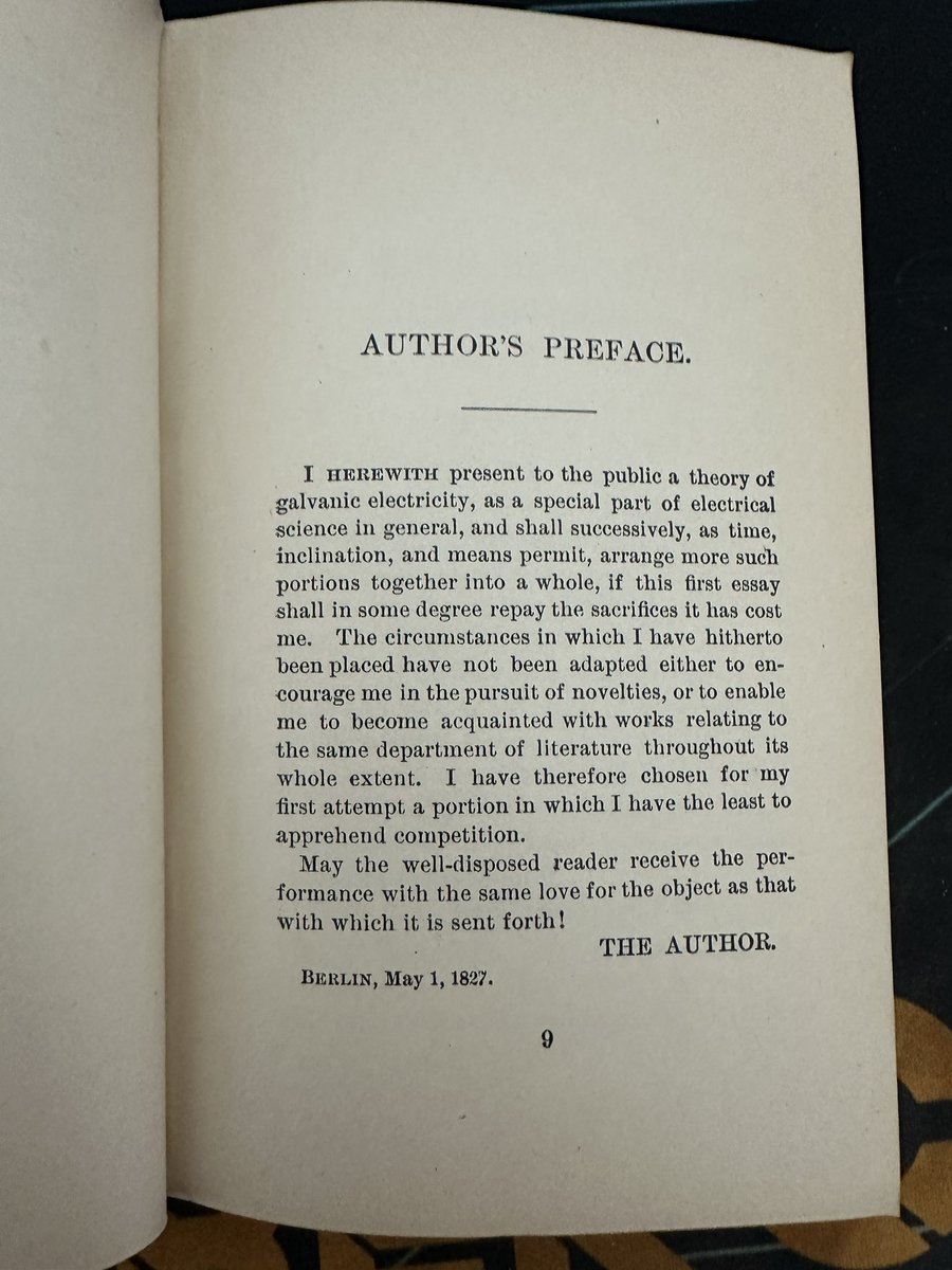 DatasheetDigest's tweet photo. This is the first printing of the first English translation of ‘The Galvanic Circuit Investigated Mathematically’ by Georg Ohm, which is the first appearance of Ohm’s Law in literature. #BookFlex https://t.co/0FH5JvTLPP