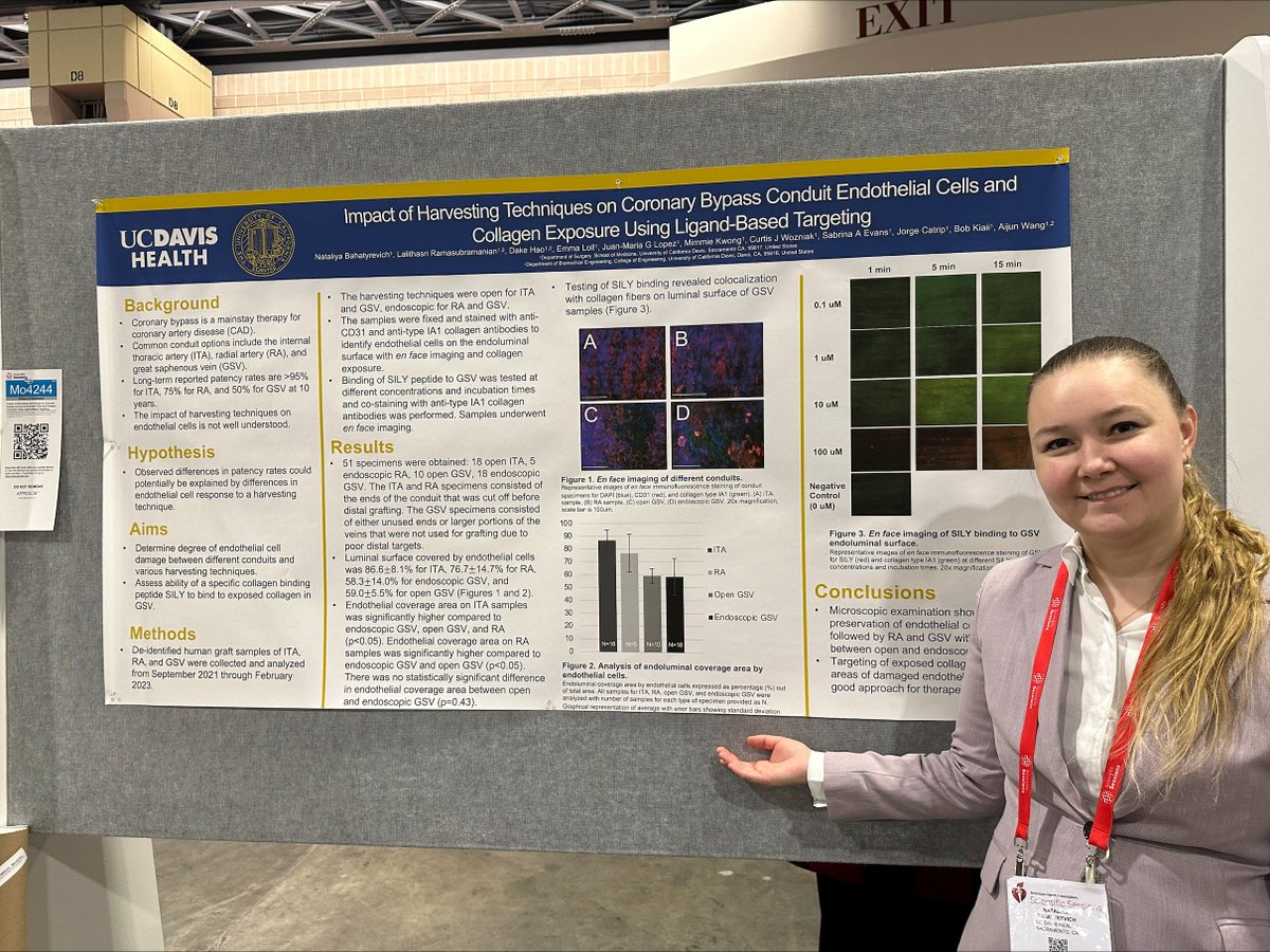 Congratulations, CT Surgery Resident Nataliya Bahatyrevich for representing #UCDavisSurgery with 2 poster presentations at <a href="/American_Heart/">American Heart Association</a> #ScientificSessions this past weekend and being recognized with a "top 100" abstract!

#CTResidency #MedEd #AHA2023 #AHAScientificSessions