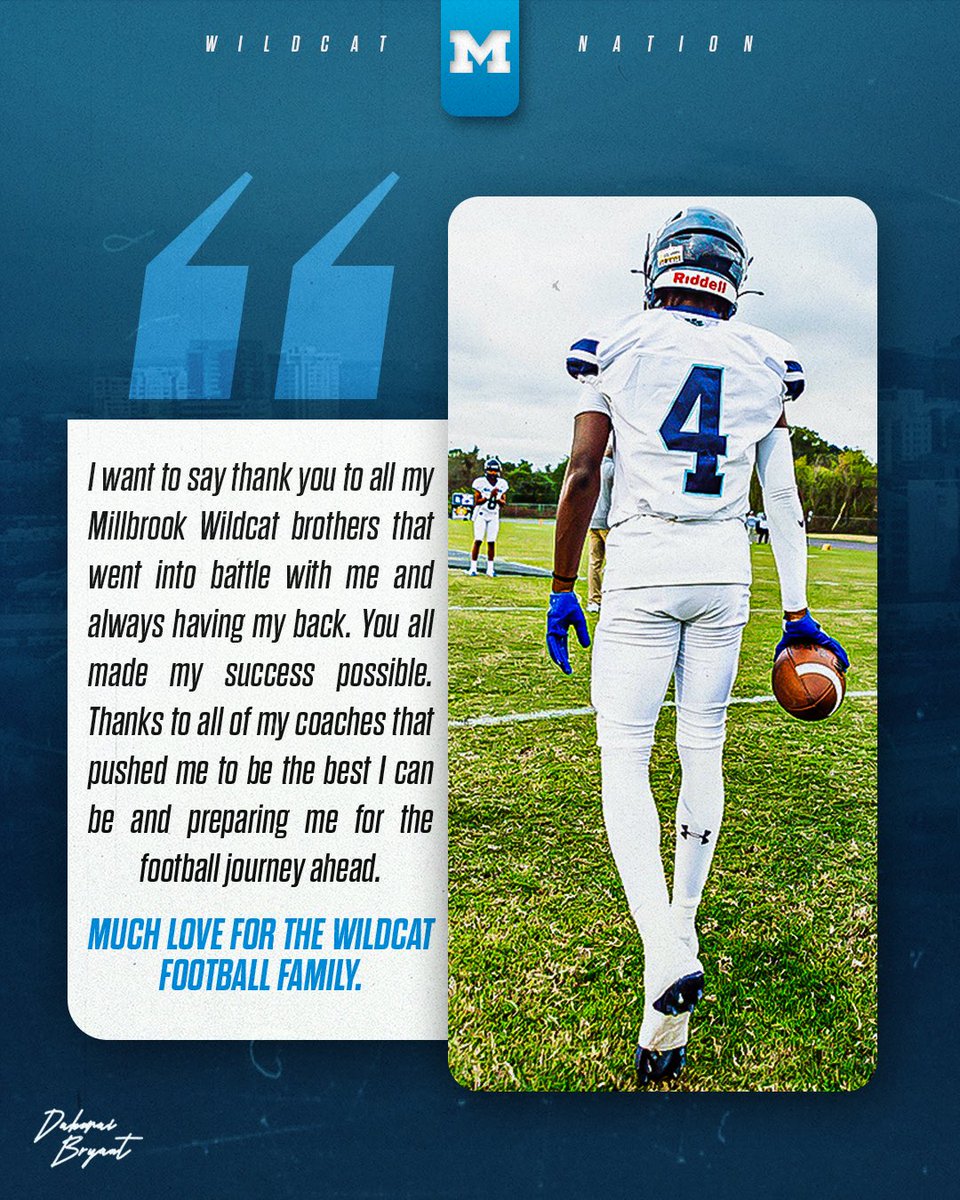 Dakarai Bryant 2024 (DK) #4 (@dkbryant_4) on Twitter photo Thank you Millbrook Family!❤️ <a href="/MBrookFootball/">Millbrook_Football_Official</a> <a href="/MarshallLaymarr/">Laymarr Marshall</a> <a href="/Coach_Jenks/">Hunter Jenks</a> Thank you Millbrook Family!❤️ <a href="/MBrookFootball/">Millbrook_Football_Official</a> <a href="/MarshallLaymarr/">Laymarr Marshall</a> <a href="/Coach_Jenks/">Hunter Jenks</a>