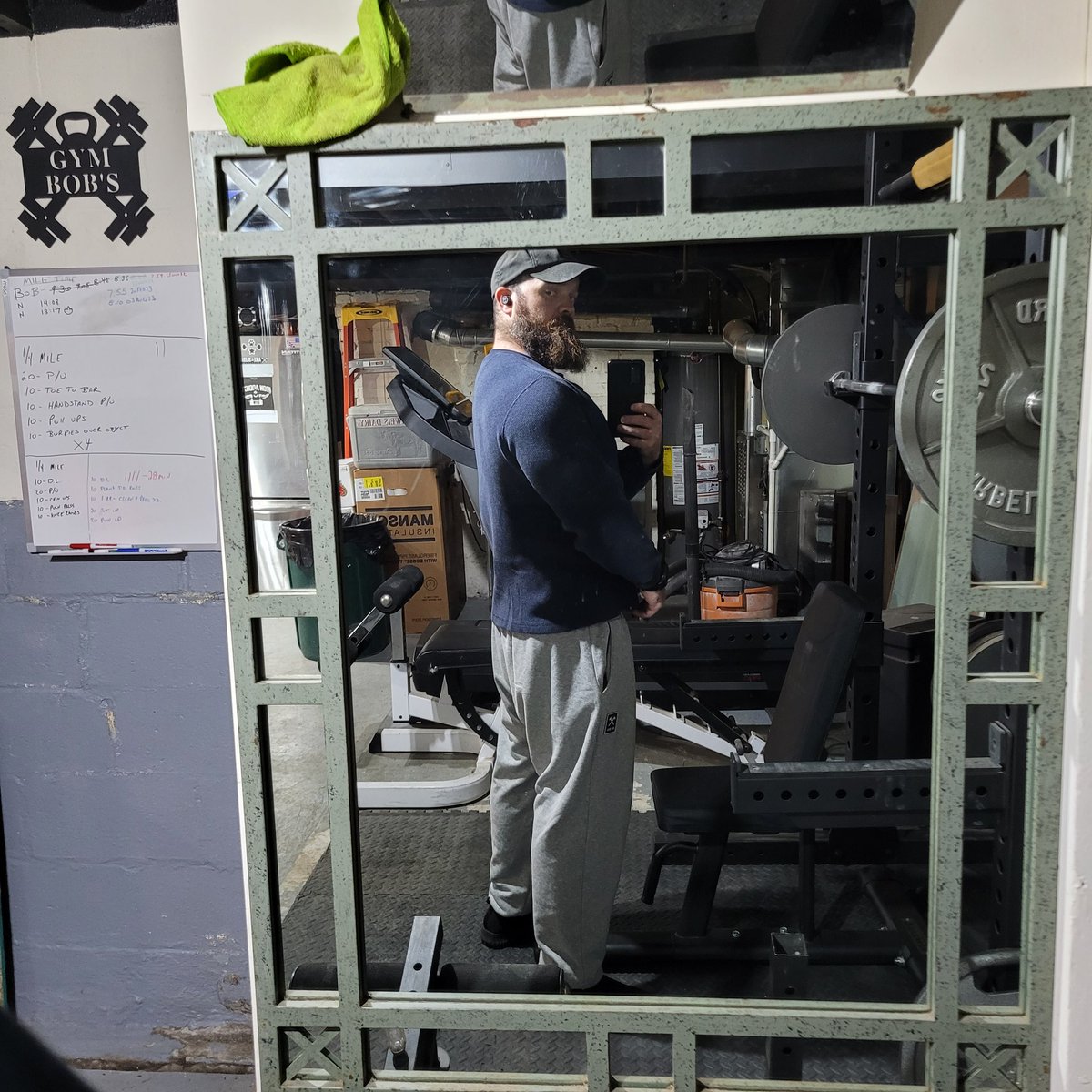 BandOneTA's tweet image. Getting down with the thickness. Waffle shirts and shoulder day. #wafflefashion #pumpday #thickseason #beards #graysweatpants #chest