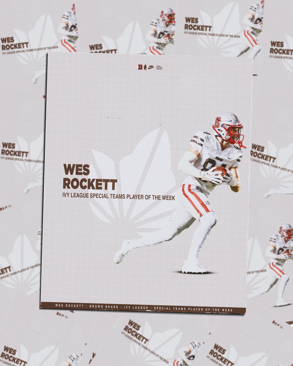 BrownU_Football's tweet photo. Wes Rockett has been named the Ivy League Special Teams Player of the Week. Rockett had four punt returns for 64 yards in Saturday's win at Columbia

📰- https://t.co/BgtBh0rA5X

#EverTrue https://t.co/fehoK8rMbw