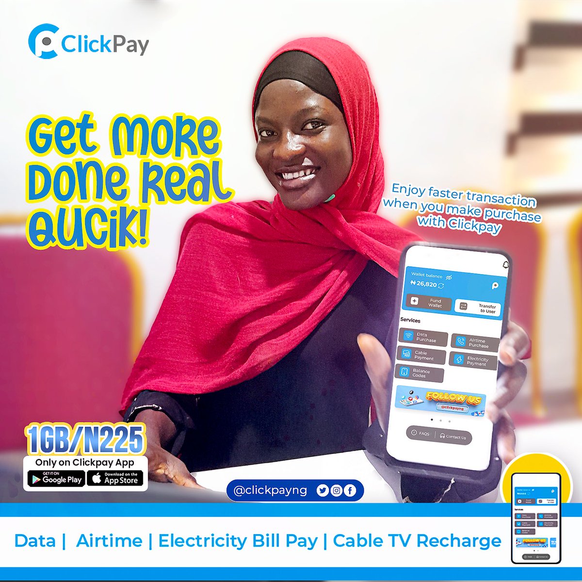 You can only get MORE for LESS on the #Clickpayng App

#Moreforless
#Clickpayng
#Utilities