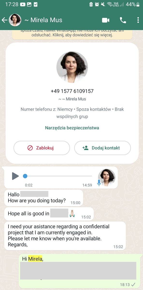 🚨 Impersonation Alert 🚨 If you're getting a WhatsApp message from “me” please check the number. The scammers are using +49 1577 6109157. There may be other numbers I'm not aware of currently.