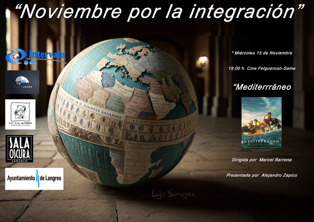 Asoc_Intervalo's tweet photo. Segundo acto de #NoviembrePorLaIntegración. Este miércoles 15, en el cine Felgueroso, a las 19:00 proyección de la película #Mediterráneo del director #MarcelBarrera. Nos la presentará #AlejandroZapico, miembro de #SalaOscura. ¡¡No os la podéis perder!! https://t.co/e15evbkxiV