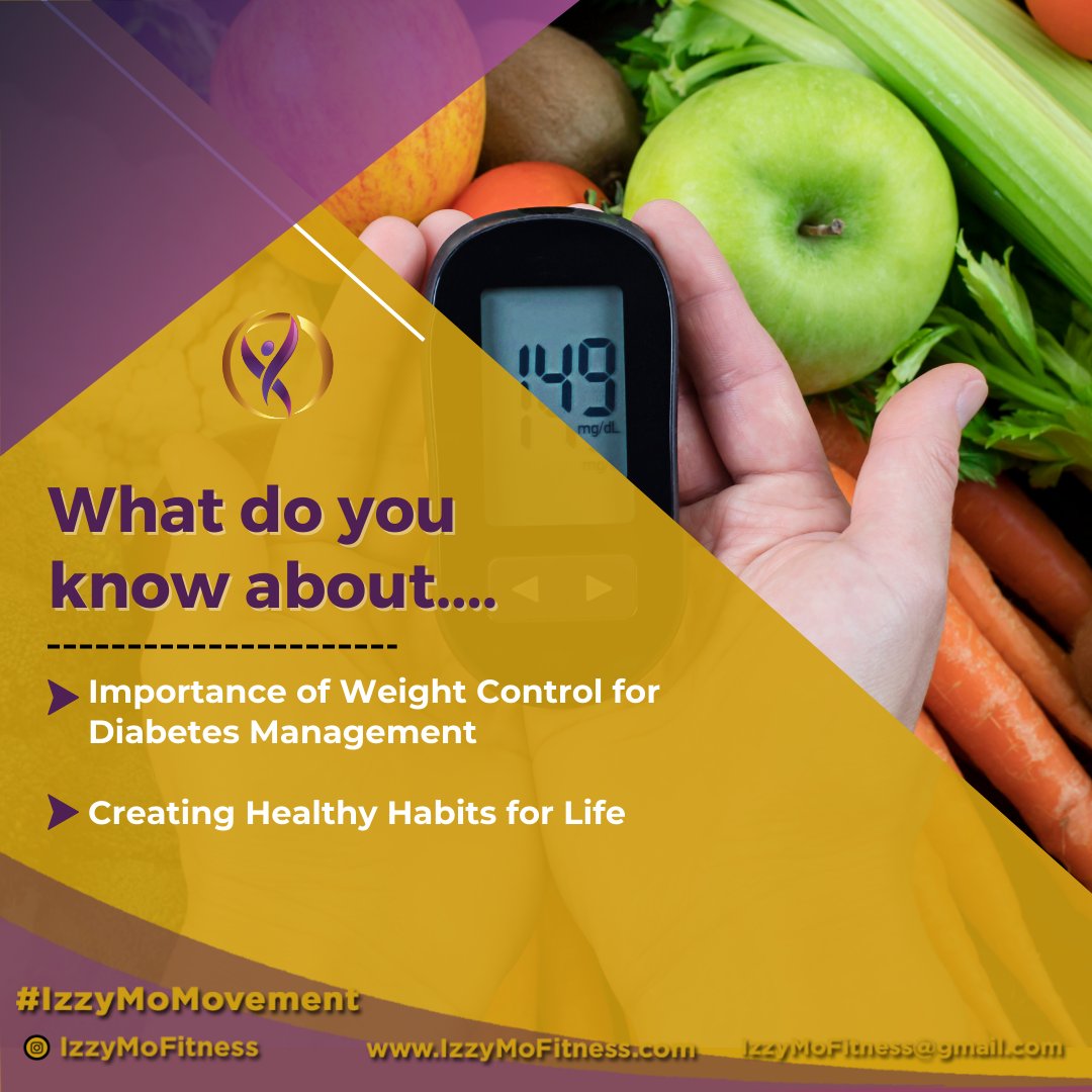 Learn about the link between diet and diabetes to take control of your health!

Visit our website at izzymofitness.com

#DiabetesDiet #BloodSugarManagement #HealthyHabits #WeightControl #FoodChoices