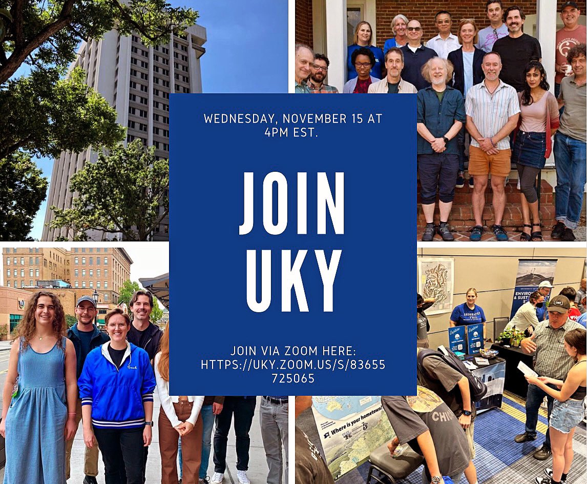 UK Geography (@ukgeog) on Twitter photo 🚨DON’T FORGET!🚨This Wednesday, November 15 at 4pm EST The Department of Geography at the University of Kentucky will be hosting an online information session for prospective MA and PhD residential graduate students!
🔍Find more info here: geography.as.uky.edu/line-informati… 🚨DON’T FORGET!🚨This Wednesday, November 15 at 4pm EST The Department of Geography at the University of Kentucky will be hosting an online information session for prospective MA and PhD residential graduate students!
🔍Find more info here: geography.as.uky.edu/line-informati…