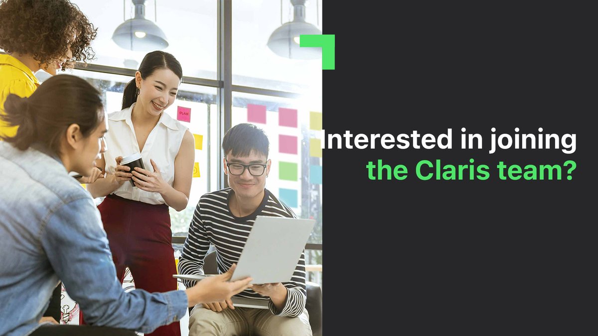 ClarisOfficial's tweet image. We&apos;re hiring! If you’d like to turn your #ClarisFileMaker skills into a full-time career, we’d love to hear from you. 😍 Check out our open positions today: jobs.apple.com/en-us/search?p…