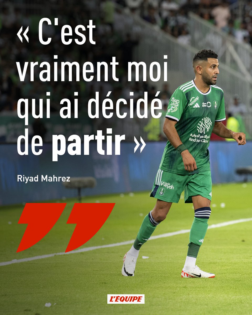 Riyad Mahrez : « C'est vraiment moi qui ai décidé de partir » Ses cinq ans à Manchester City l'ont transformé en un joueur complet et plus collectif. Pourtant, l'international algérien, aujourd'hui en Arabie saoudite, garde en lui son amour du dribble ow.ly/eRRS50Q75Rx