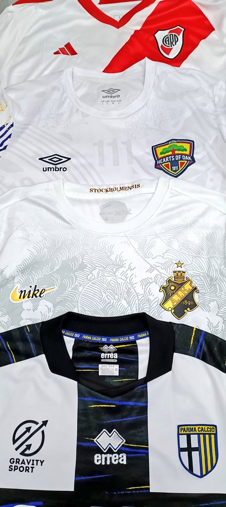 White Shirts. There's something about a white shirt that I really like, a nightmare to keep Mark free, but lovely none the less. River Plate Hearts of Oak AIK Parma What's your favourite of the 4?