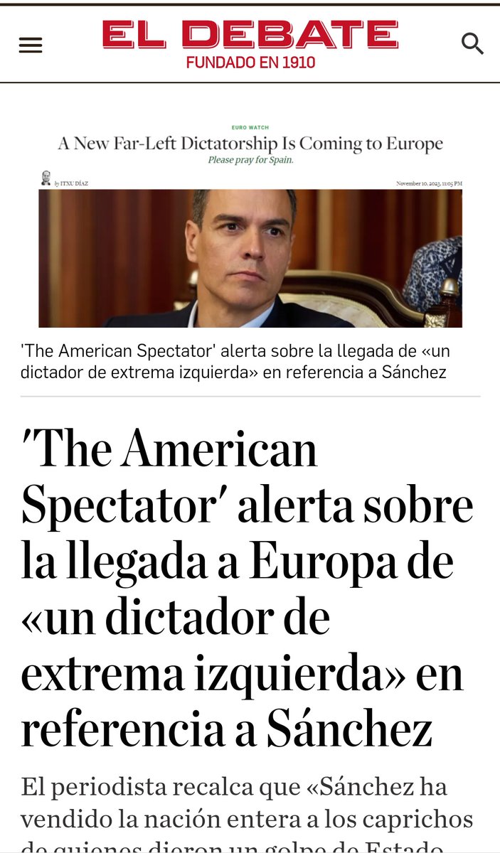 JavierO66080535's tweet image. 🚨🚨🚨🚨🚨🚨🚨🚨🚨🚨🚨🚨
... La prensa norteamericana alerta de la llegada de un dictador de extrema izquierda a Europa, que está destrozando a España por el mero hecho de mantenerse en el poder... A ver si la prensa del PP aprende a alertar al mundo de la dictadura sanchista...