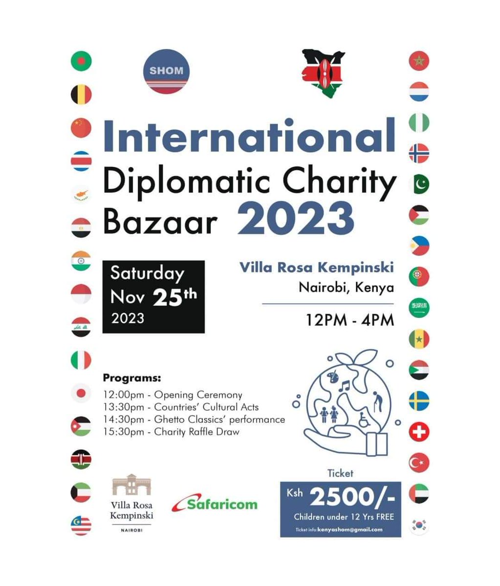 Dear friends, 
The H.C of Cyprus 🇨🇾 in KE🇰🇪 will be at the 2nd Int'l Charity Bazaar.We extend a warm invitation to you, to attend &amp; help us raise funds for charity.25/11 from 12pm-4pm at the Kempinski.
Entry tickets= 2,500KSh,Raffle tickets=1,000KSh. 📞 0789-383283
Welcome all.