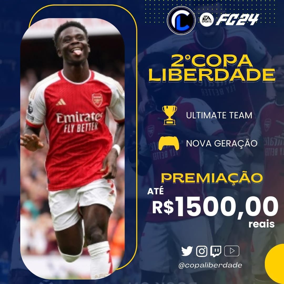 CopaLiberdade's tweet image. 2 Dias para o fim das Inscrições, venham se inscrever. 
Mais informações sobre o campeonato ⬇️
🏅Modo Ultimate Team
🎮 Nova Geração 
📆 16/11
💸 Inscrição R$ 35,00 se chamar um amigo ambos pagam R$30,00
💰Premiações em até R$ 1500,00