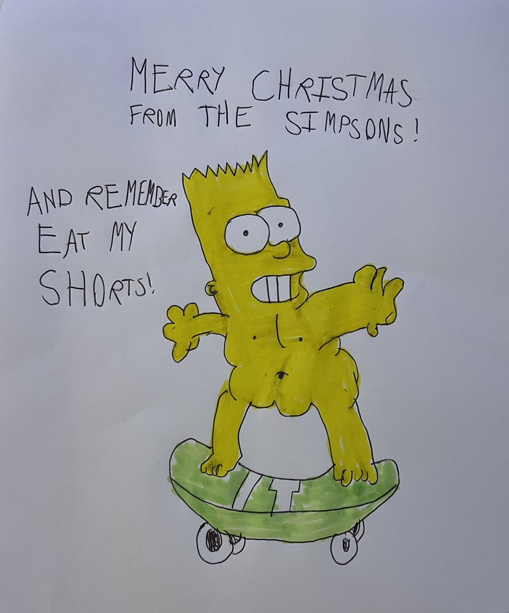 1984Lolly's tweet photo. @TheSimpsons Please give a shout out for my 9 year old Son Elijah who has just designed our Christmas T-shirts for this year 😆 https://t.co/udU36AmD7V