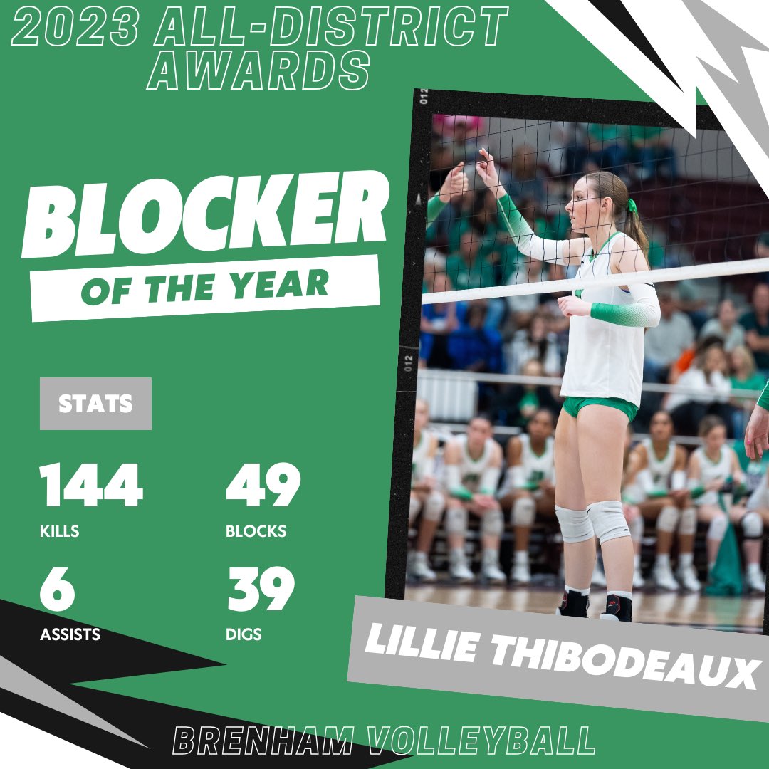 Congratulations to Seniors, Charli Crowson and Lillie Thibodeaux, for receiving Superlative Awards for District 21-5A! Way to represent Brenham Volleyball!