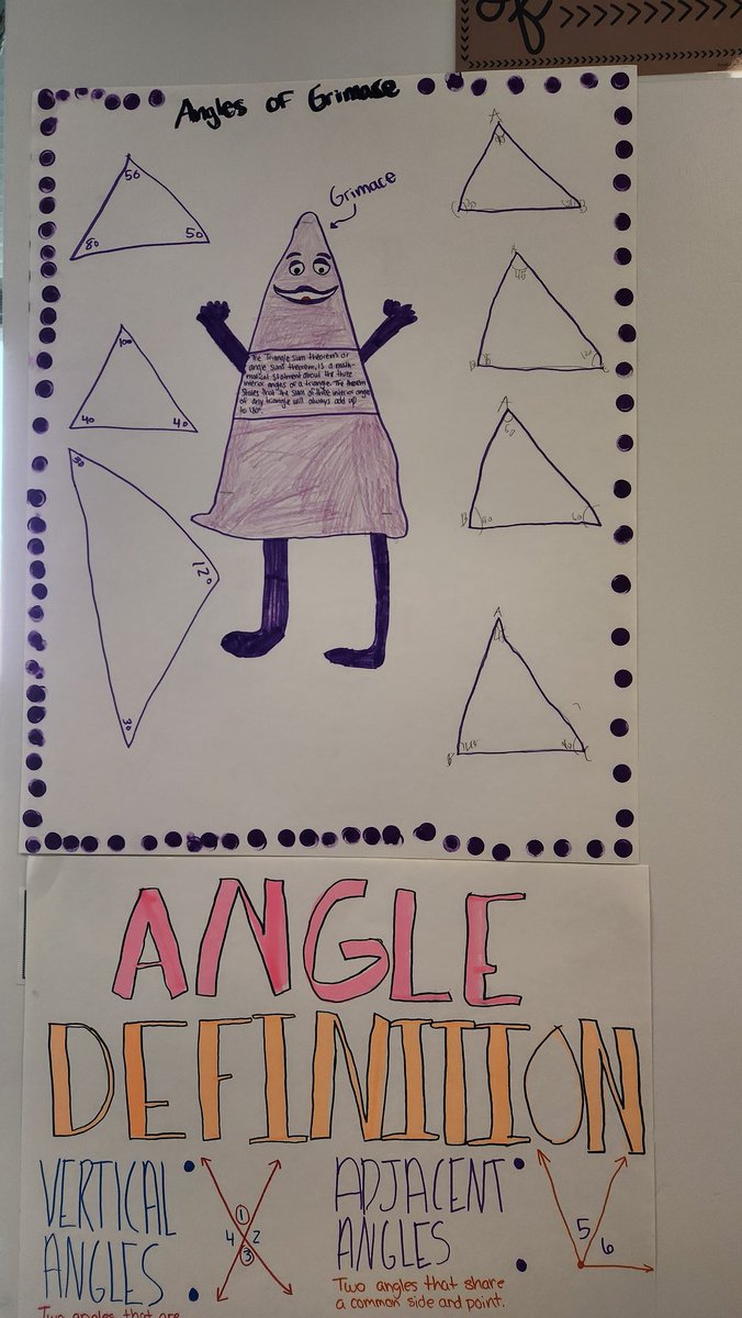 WSMS_APMack's tweet image. Students in Mrs. Clithero&apos;s class last week made anchor charts to help them solidify their understanding of angle relationships! Great work by all!! #MathIsAwesome