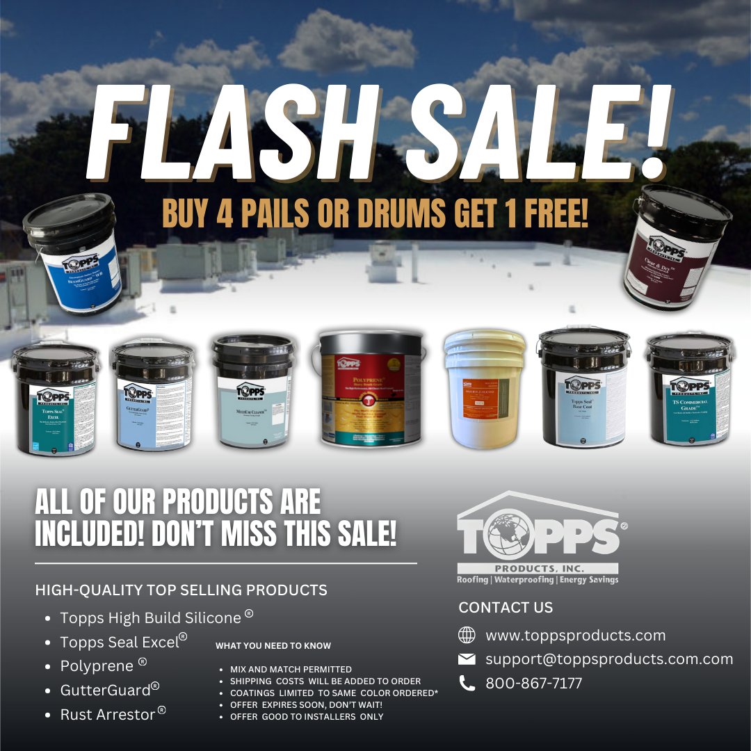 #Buildingowners, #facilitymanagers, #roofingcontractors, and decision makers in the commercial roofing industry. Our largest sale of the year begins today!
Today - December 4th! Stay tuned for daily updates!
Contact support@toppsproducts.com for more information!
#flashsale
