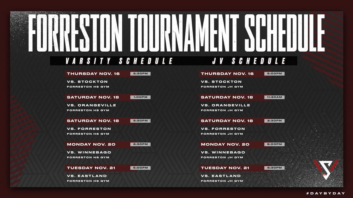 I’m excited that we have our first game of the season in 3 days! Below is the schedule for the Forreston Tournament.
