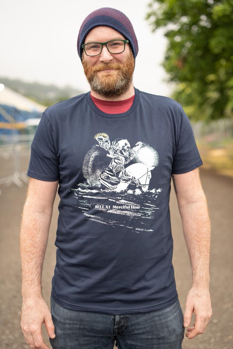 Boys & Girls! The Merciful Hour t shirt is now available for shipping online. Featuring our Spaceman and Goatface riding pillion into the night, with gold-leaf horn... Designed by @craig_carry bellx1.bandcamp.com/merch/merciful…