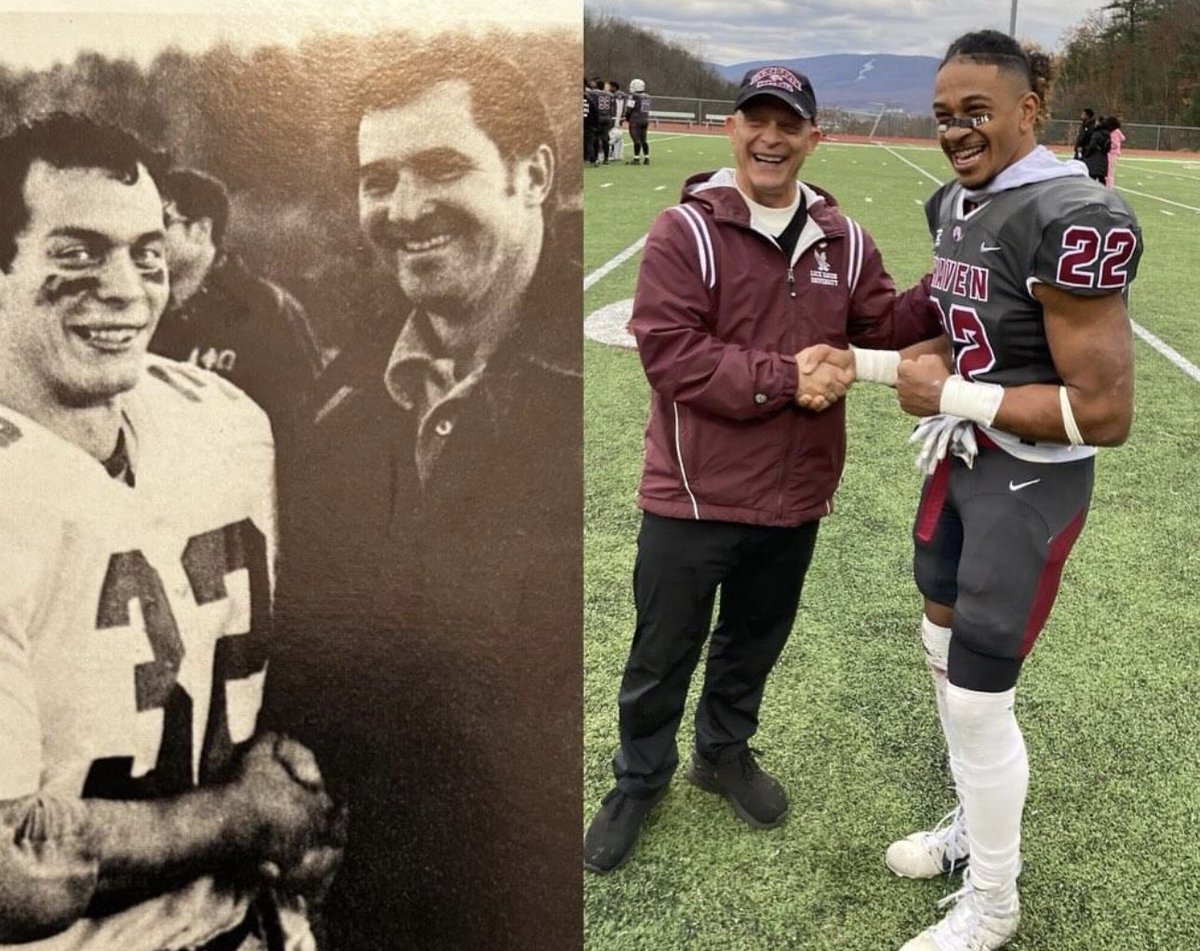 Chris Collier ran for 1393 yds this year, breaking the Bald Eagles single-season mark set by Joe Speese ‘81 (1321). On Saturday, Speese was at The Jack to congratulate Collier for his feat, just as Ron Puhl ‘61 did when Speese broke Puhl’s record of 1269 back in 1979.

#LHUAlumni