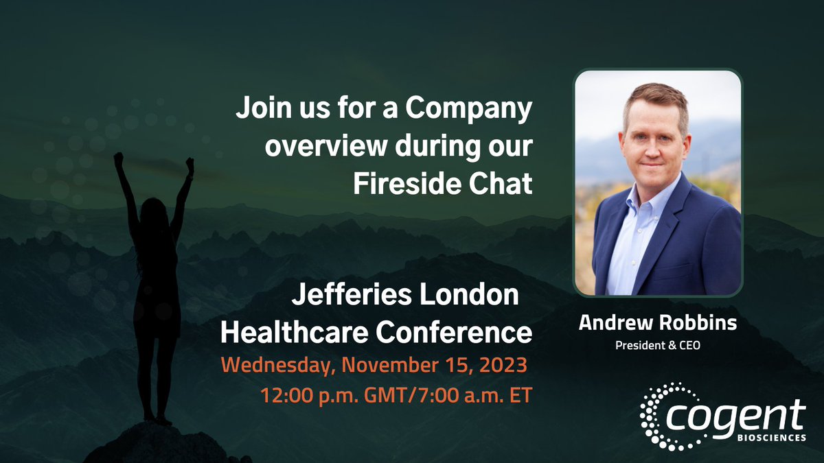 Tune in on Wednesday, Nov 15 at 12:00pm GMT/7:00am ET to listen to our webcast at the #JefferiesHealthcare London conference. Register and join here investors.cogenbio.com/events.