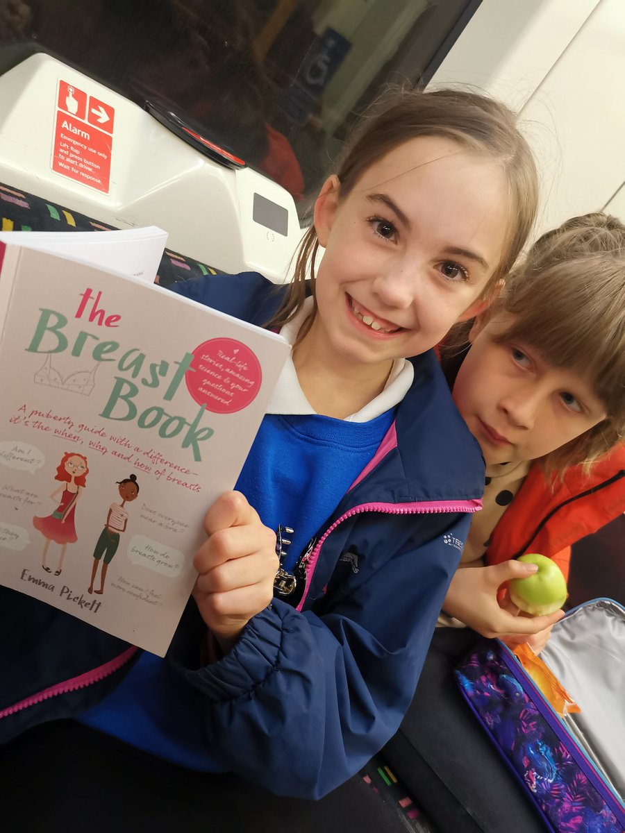 Finally got this for my nearly-10-year-old! Here is my daughter and her friend reading The Breast Book by the amazing Emma Pickett on the tube this afternoon! 💚 She loves it. She also just asked me to spell her new fave word: lysophosphatidylethanolamine 🤣
Thank you <a href="/makesmilk/">Emma Pickett</a>!