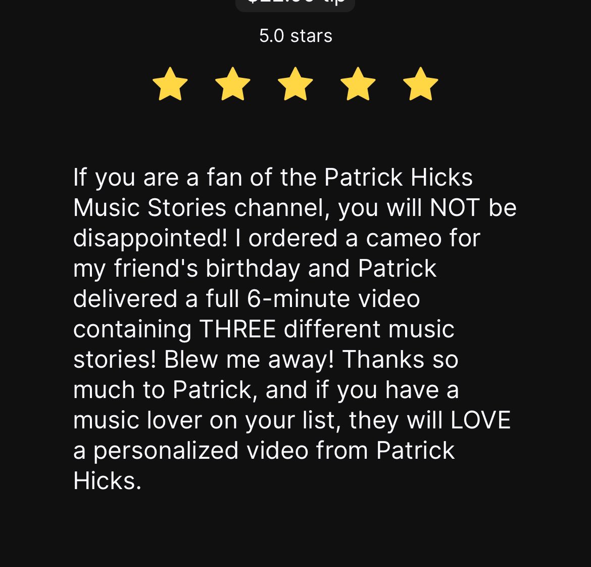 First Cameo review! Order yours today 😀#music #musicstory #musichistory #cameo #patrickhicksmusicstories