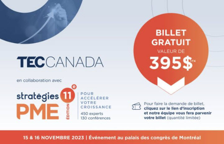 TEC Canada est fier collaborateur de @StrategiesPME, le rassemblement par excellence des PME en croissance au #Québec. Obtenez votre billet gratuit, ici et venez nous rencontrer au kiosque 300➡️ docs.google.com/forms/d/e/1FAI…