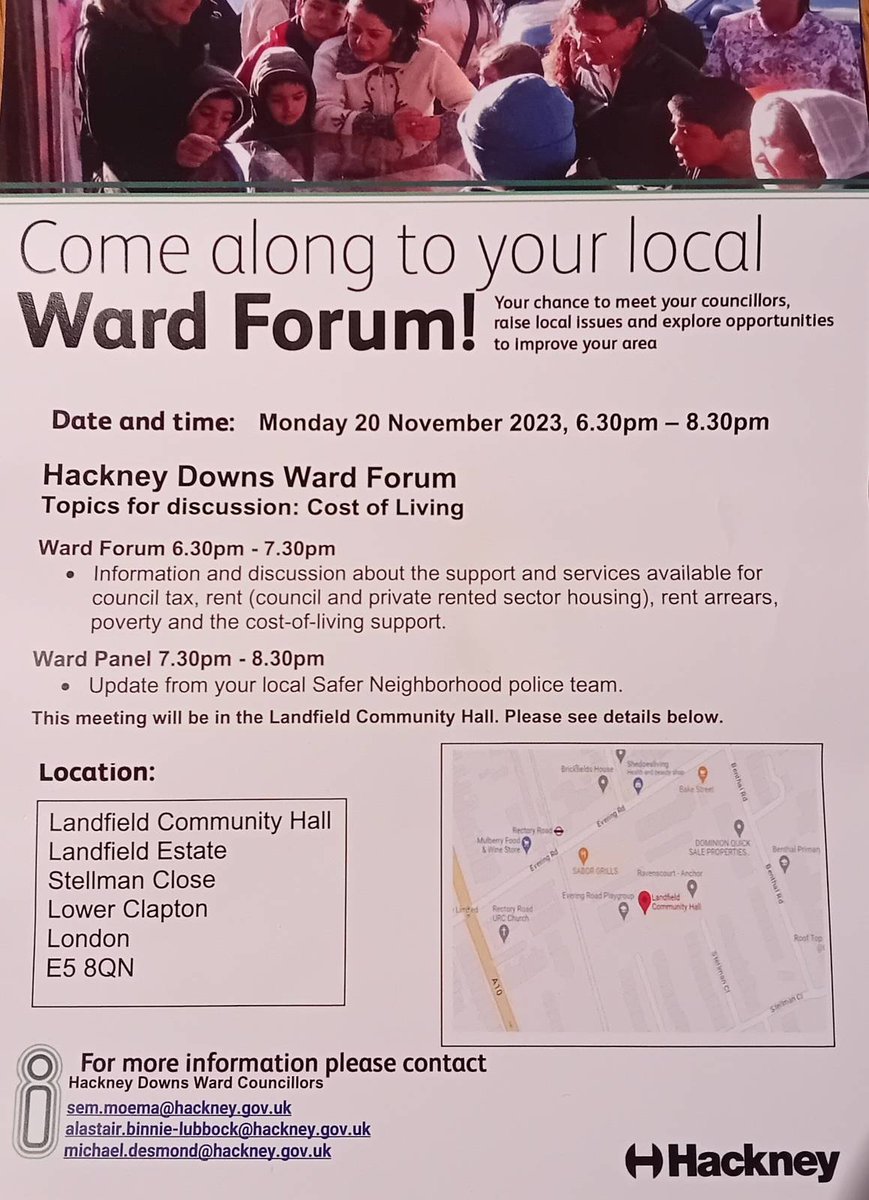 Next Monday (20th) November, the #hackneydowns ward forum will be held. See flyer for agenda and discussion points.

Open to all Hackney Downs residents. Please RT to those you'd think would be interested in attending.