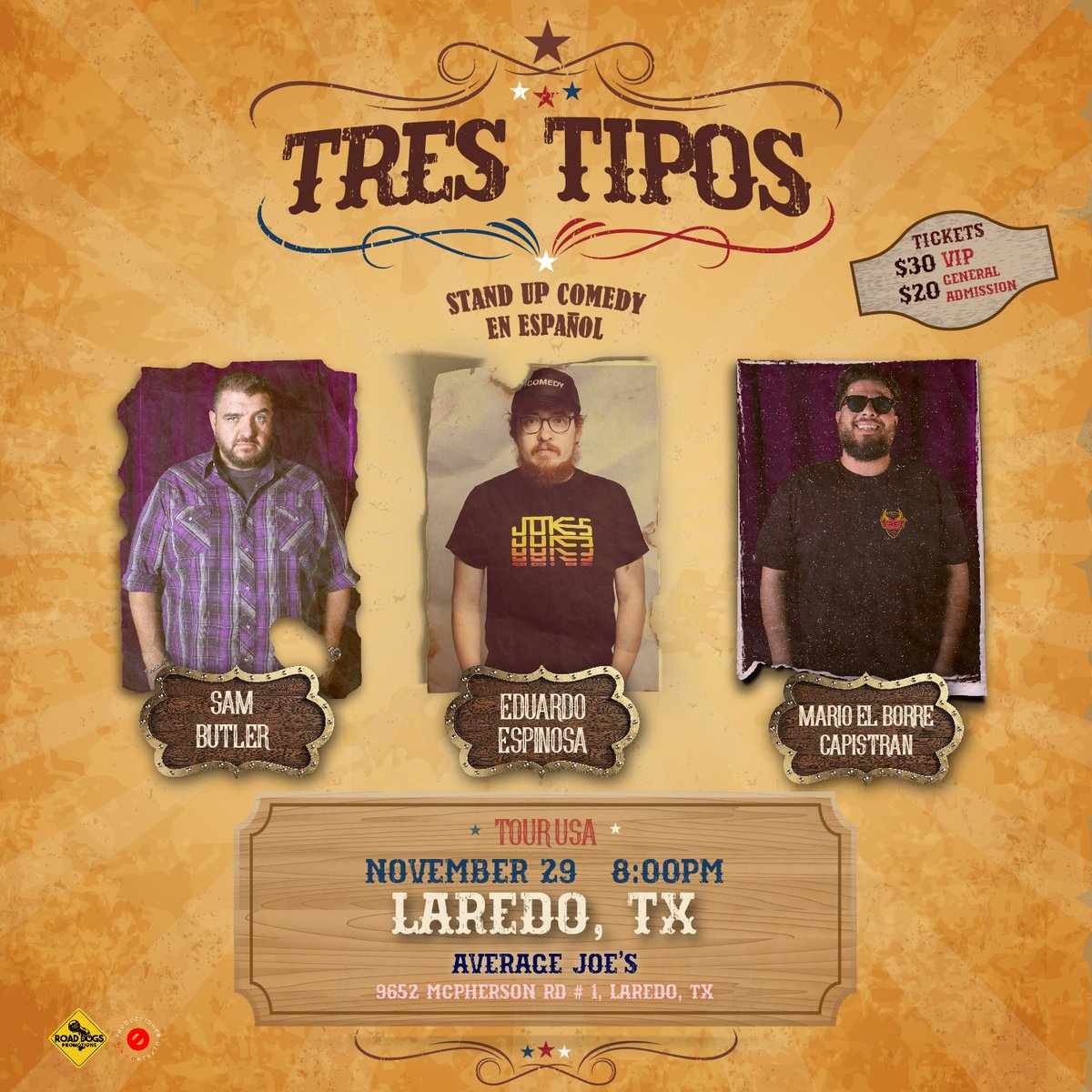 somossinco's tweet image. Gente de Texas! No se pierdan el show de stand up comedy "Tres Tipos", lleno de comedia y risas completamente en español donde se estarán presentando @ninguneduardo, @mariolopezcapi y @tuamigosam.
11/29 Laredo, TX
11/30 San Antonio, TX
12/1 Corpus Christi, TX

(1/3)