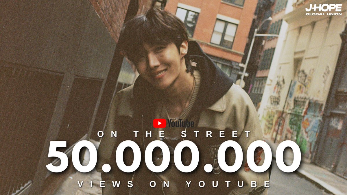 'on the street (with J. Cole)' Official MV by j-hope has surpassed 50M views on YouTube (youtu.be/r6WbbU_lLCA) #jhope #on_the_street #JCole @BTS_twt