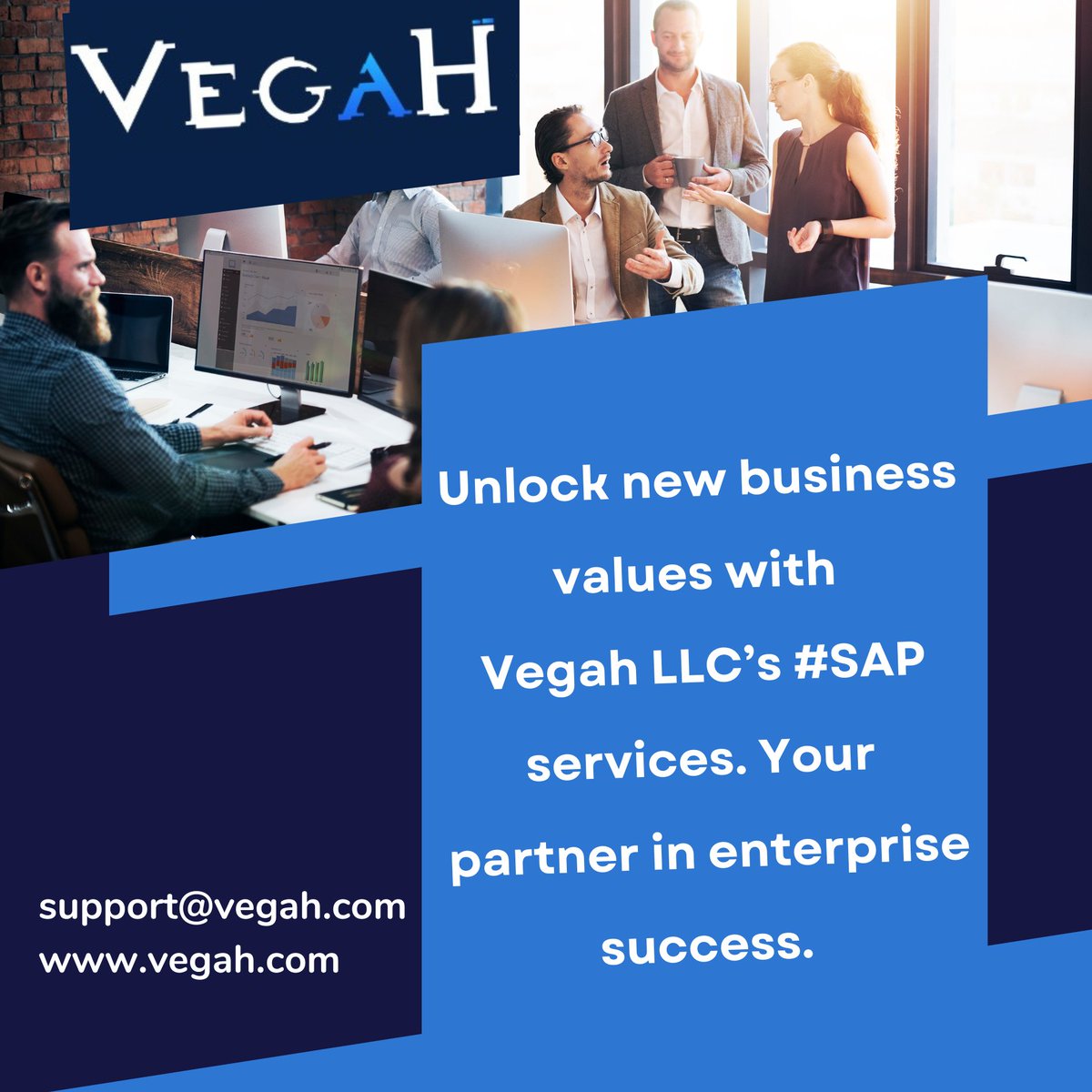 Unlock new business values with Vegah LLC’s #SAP services. Your partner in enterprise success.

#VegahLLC #SAPServices #EnterpriseSuccess #BusinessValues #Partner #Consultant #Software #BusinessSolutions #CloudComputing #DataAnalytics