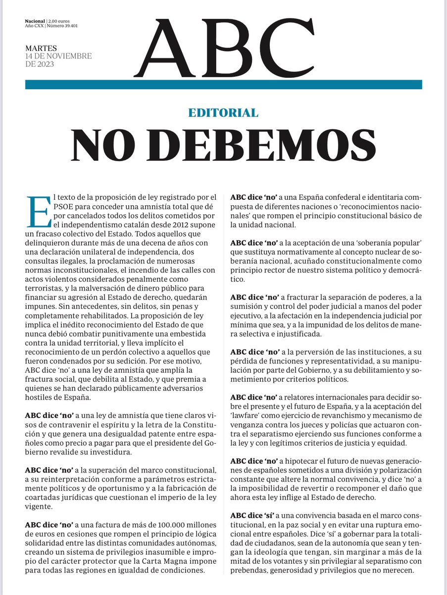 Nuestra portada de mañana es excepcional porque la situación provocada por el Gobierno es de extrema gravedad y pone en peligro toda la arquitectura democrática de nuestro país