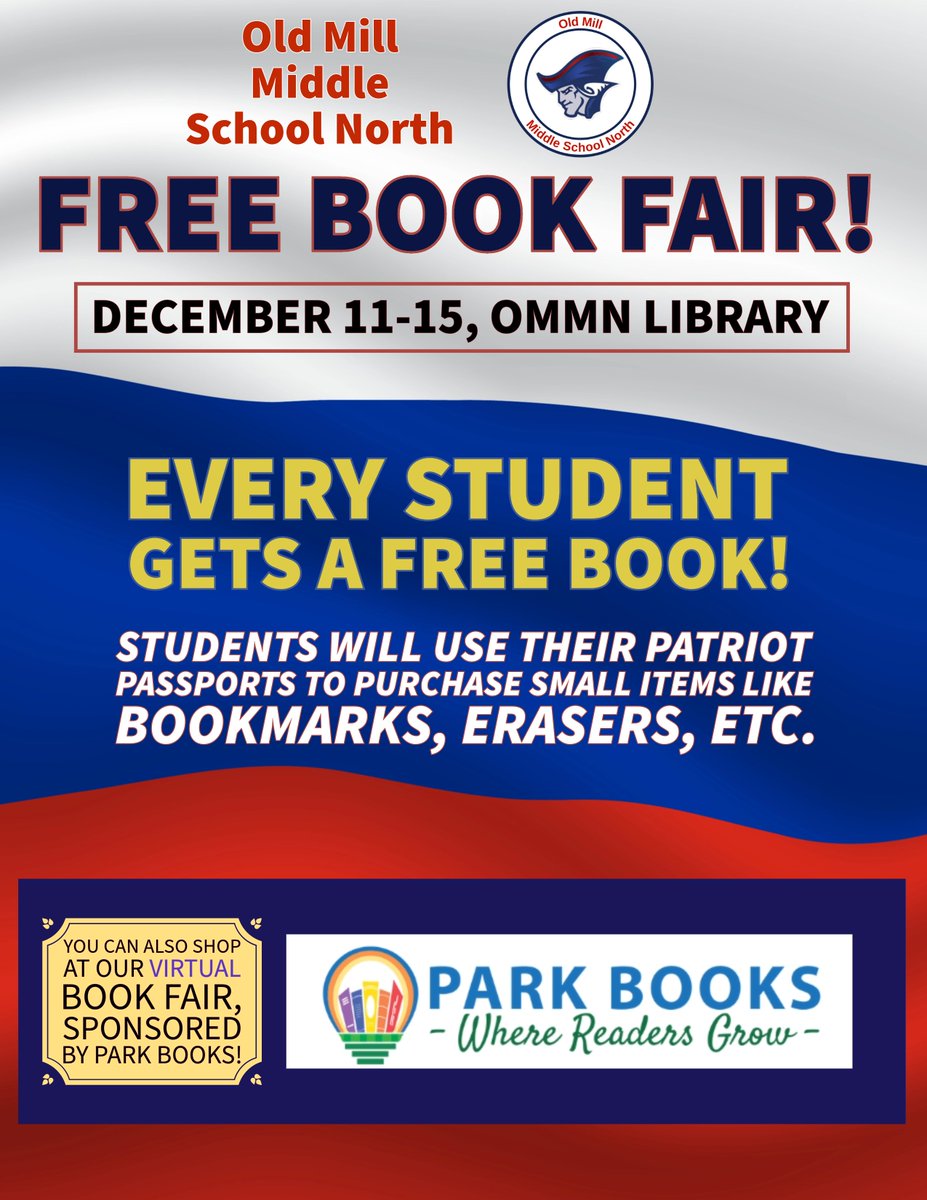 We are sponsoring a FREE book fair at
<a href="/OMMNAACPS/">OldMillNorth</a> in December, and we would love to have our students be able to use Patriot Passports to purchase items like bookmarks, erasers, etc. Please consider helping out by purchasing some items from our wish list. a.co/cBZwlF3