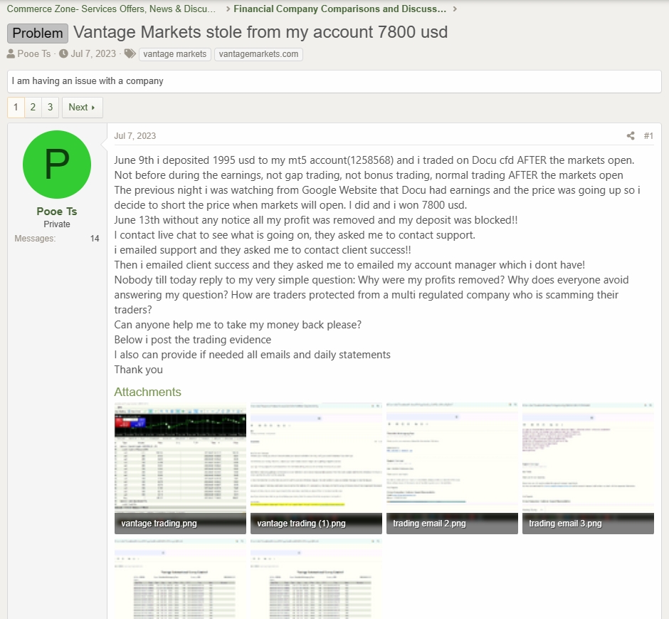 SebastianWeb71's tweet image. 🔍 As a fighter against financial fraud, I came across a story that hits close to home. A trader smartly earned $7,800 on Docu CFDs, but on June 13th, their profit vanished without a trace, and their account was blocked. #FinancialFraud #TradingTroubles

forexpeacearmy.com/community/thre…