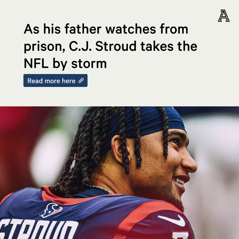 TheAthletic's tweet photo. C.J. Stroud is the youngest passer in NFL history to throw for 450 yards in a game.

Steeled by lessons off the field, C.J. Stroud is taking the NFL by storm