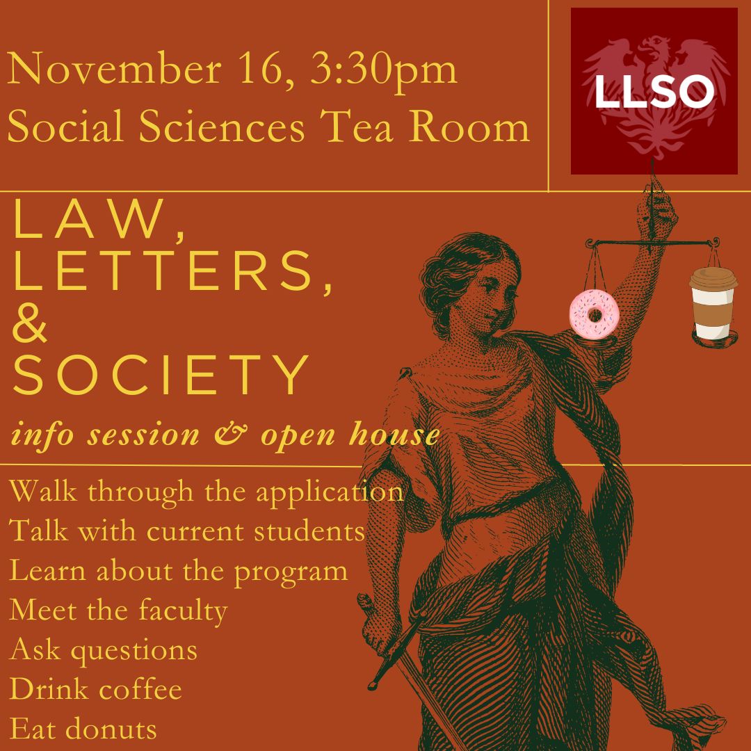 Interested in applying to Law, Letters, and Society? Students are invited to our Open House on Thursday, November 16 @ 3:30pm in the Social Sciences Tea Room. Learn more: llso.uchicago.edu/prospective-st…