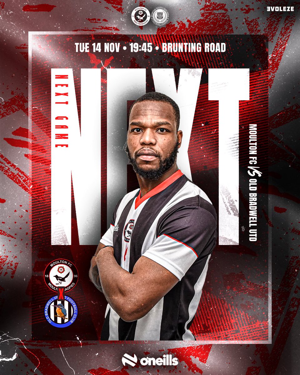 Moulton Football Club (@fc_moulton) on Twitter photo Who doesn’t love a midweek floodlit game. The boys return to action tomorrow night at home in the Gladwish Trophy with a large crowd predicted & to try to make it 6 unbeaten.
📆 Tues 14th Nov
⏰ 7.45pm KO
🏆 Cup
🏟️ Brunting Road
🆚 <a href="/OldBradwellUtd/">Old Bradwell United</a>
Come & support the lads ⚪️⚫️ Who doesn’t love a midweek floodlit game. The boys return to action tomorrow night at home in the Gladwish Trophy with a large crowd predicted & to try to make it 6 unbeaten.
📆 Tues 14th Nov
⏰ 7.45pm KO
🏆 Cup
🏟️ Brunting Road
🆚 <a href="/OldBradwellUtd/">Old Bradwell United</a>
Come & support the lads ⚪️⚫️