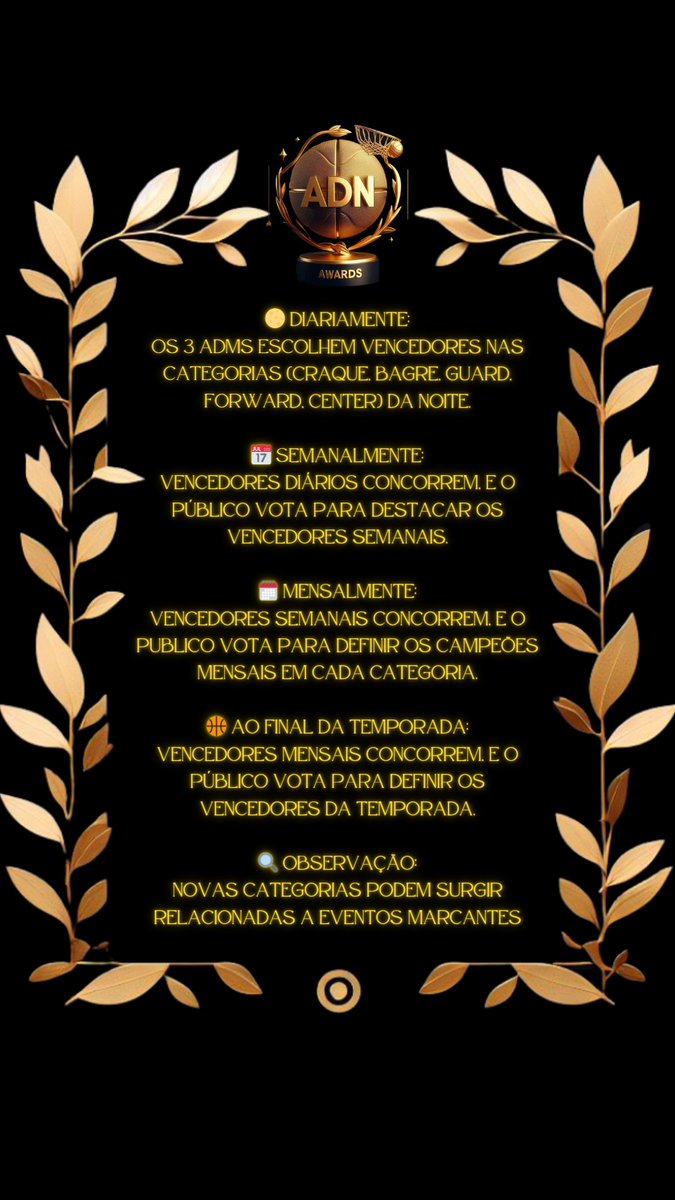 🚨 ANÚNCIO 🚨

SENHORES, É COM MUITO PRAZER QUE VENHO AQUI COMUNICAR A INAUGURAÇÃO DO "ADN AWARDS"!

O nosso maior projeto até hoje.

Segue o regulamento abaixo de como funcionará! 

Contamos com o apoio de todos! 🙂