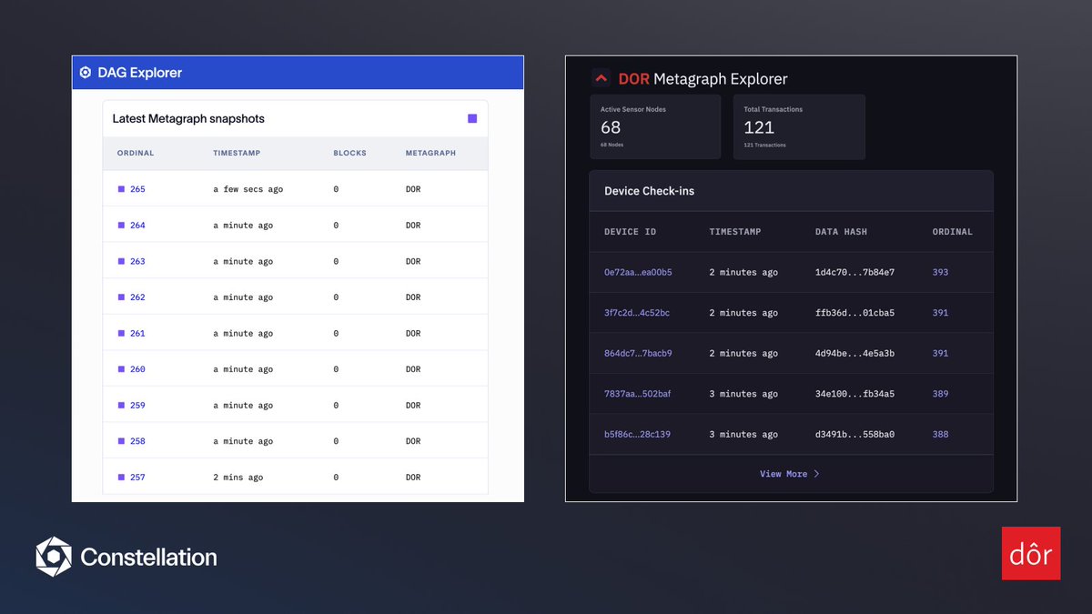 🎉 It's #MetagraphMonday! The DOR Metagraph is now live on MainNet! 🚀

Celebrating our first #MetagraphLaunch:

✅ MainNet DAG explorer now supports metagraphs.
✅ DOR explorer deployed on MainNet. 
✅ Beta devices successfully being transitioned to MainNet.

The first snapshots