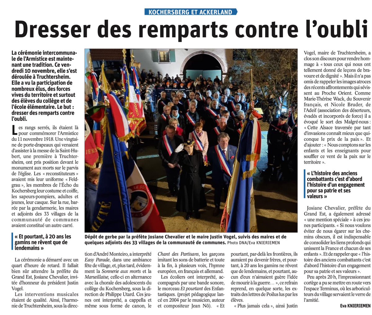 Dans la presse (<a href="/dnatweets/">DNA</a>) hier.
Retour sur les commémorations de l’Armistice de 1918 avec la participation du chœur d’adolescents.
#NeJamaisOublier