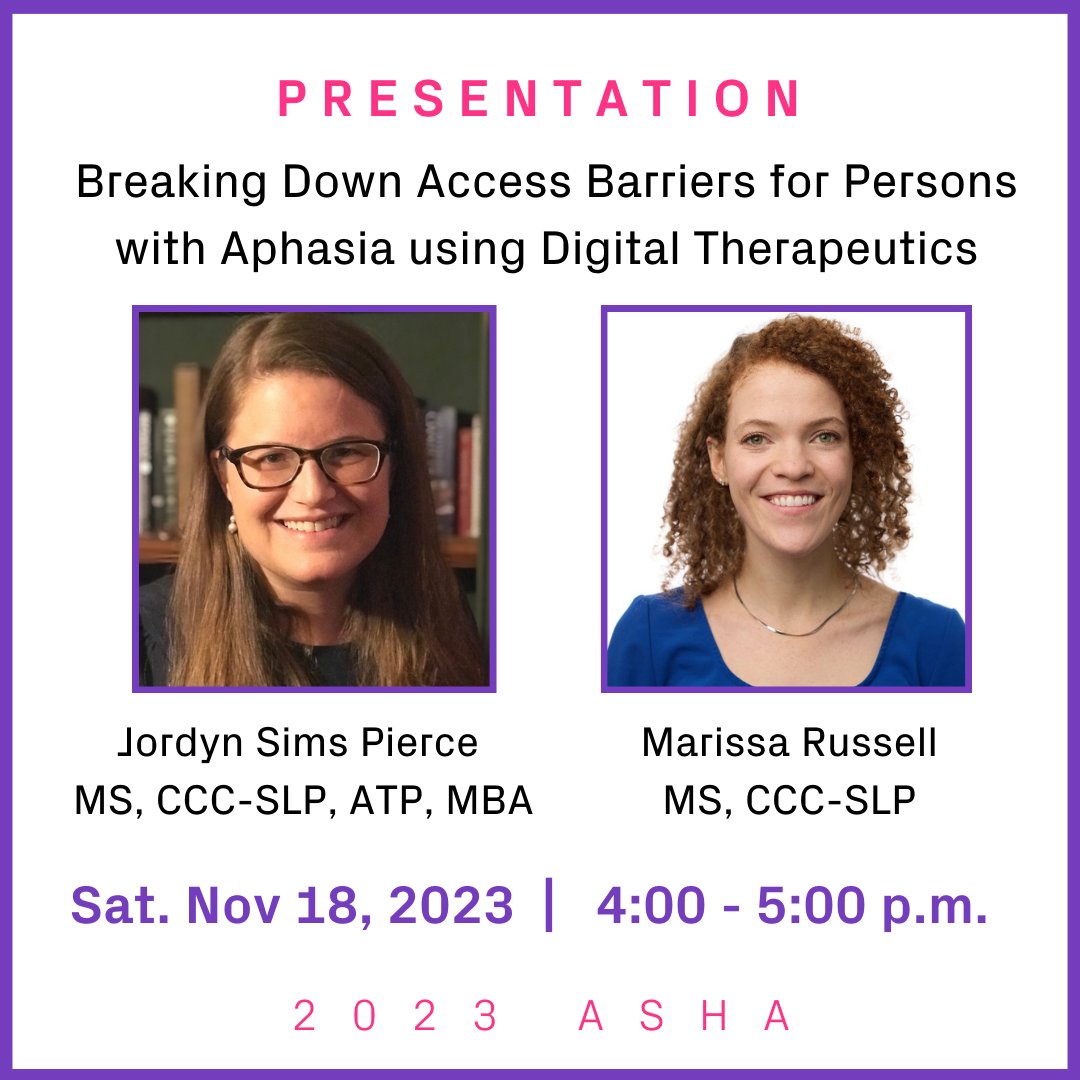 ConstantTherapy's tweet photo. Are you coming to #ASHA2023? Be sure not to miss the talk by SLPs Jordyn Pierce and Marissa Russell about how tech can break down access barriers for people with aphasia on Sat. Nov 18 from 4-5 pm! @ASHAWeb
#ASHA2023 #ASHA23 #IgnitingInnovation #ASHAInnovator https://t.co/kGpbwdx6eK