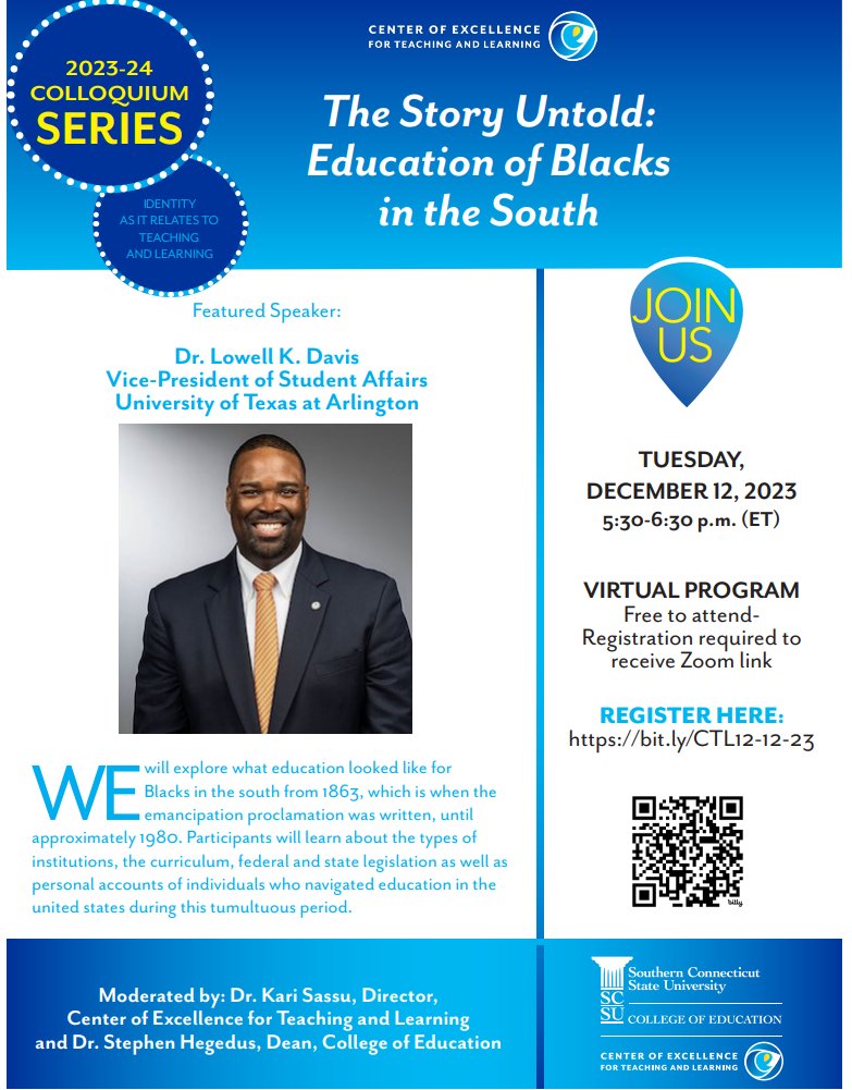 Join us virtually on December 12th at 5:30 for "The Story Untold: Education of Blacks in the South" presented by Dr. Lowell K. Davis. Make sure to register at secure.touchnet.net/C21400_ustores…