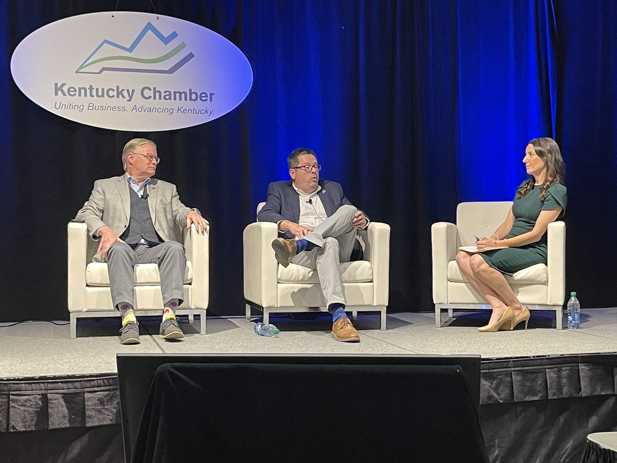 KyChamber's tweet photo. Senate Majority Leader @damon_thayer and House Majority Leader @kyrudy had a conversation moderated by Chamber Senior Vice President of Public Affairs @KateShanksKY to highlight key priorities during the 2024 session such as tax reform, education, data privacy, crime, and more. https://t.co/jMq17M34hZ