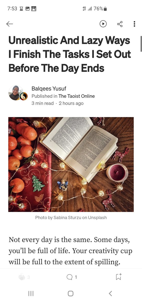 balqeesyusufO's tweet photo. Day 47/66
Challenge by @writes_eve
βοΈ Wrote 3 tweets
https://t.co/Aql0ZH5rMt
https://t.co/o9rk67AwAr
https://t.co/9SMpM0BaV6
βοΈ Wrote 1 article on medium
https://t.co/UPWJyEJRrW
π Read 10 pages of non-fiction book
(Pg 33-42)
#66write https://t.co/AeUDh1ozKw